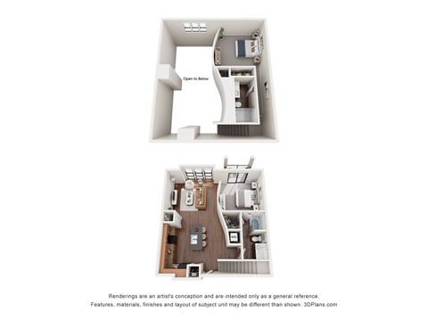 Floor plan for 2 beds, 2 baths, 1129 sqft